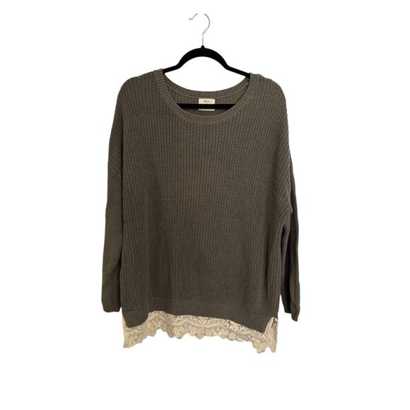 Urban Outfitters Sweaters - Urban Outfitters Sweater Womens Medium Olive Green Lace-Trim Knit Pins & Needles